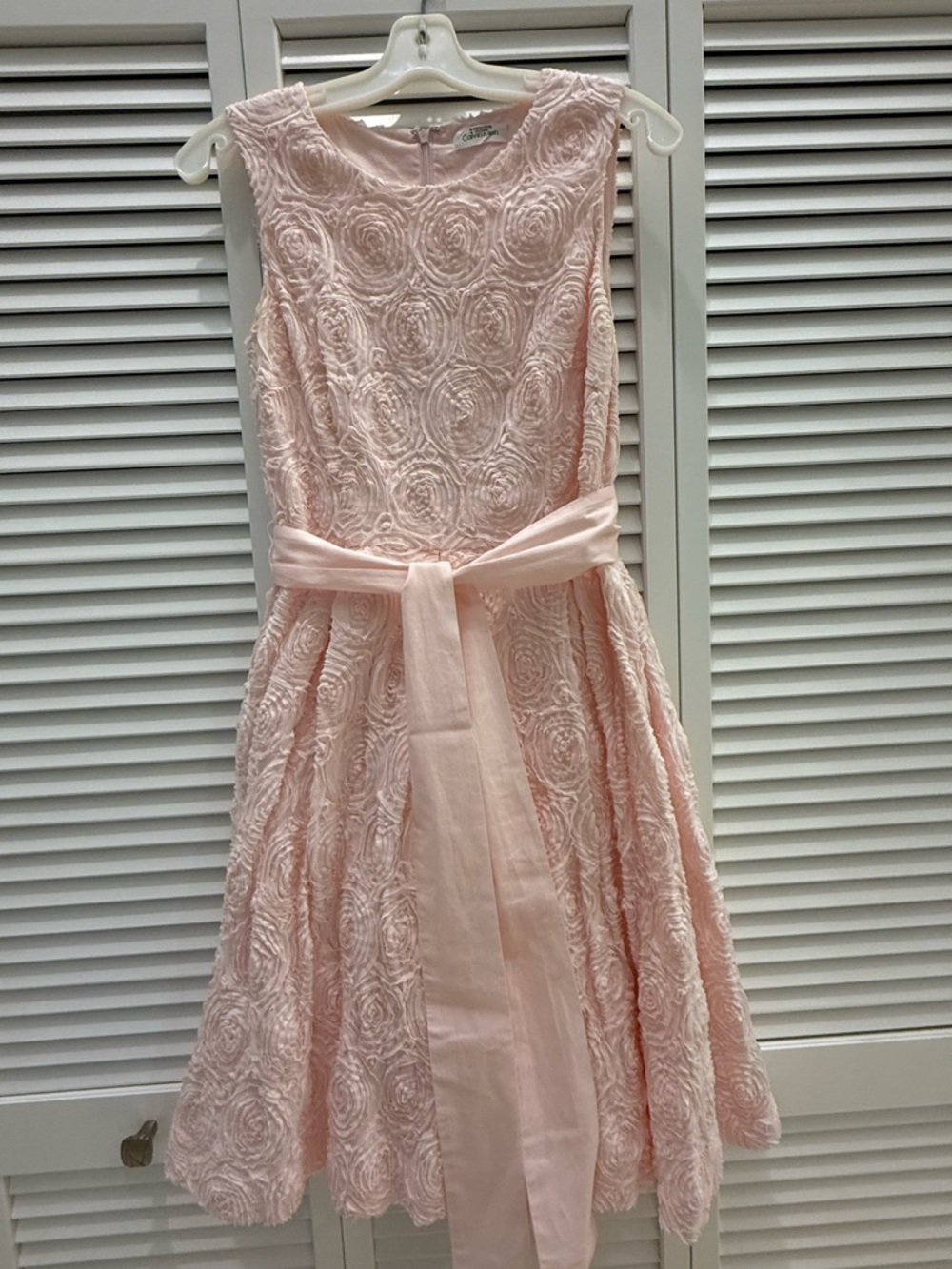 Calvin Klein Blush Pink Textured Midi Dress with Waist Sash